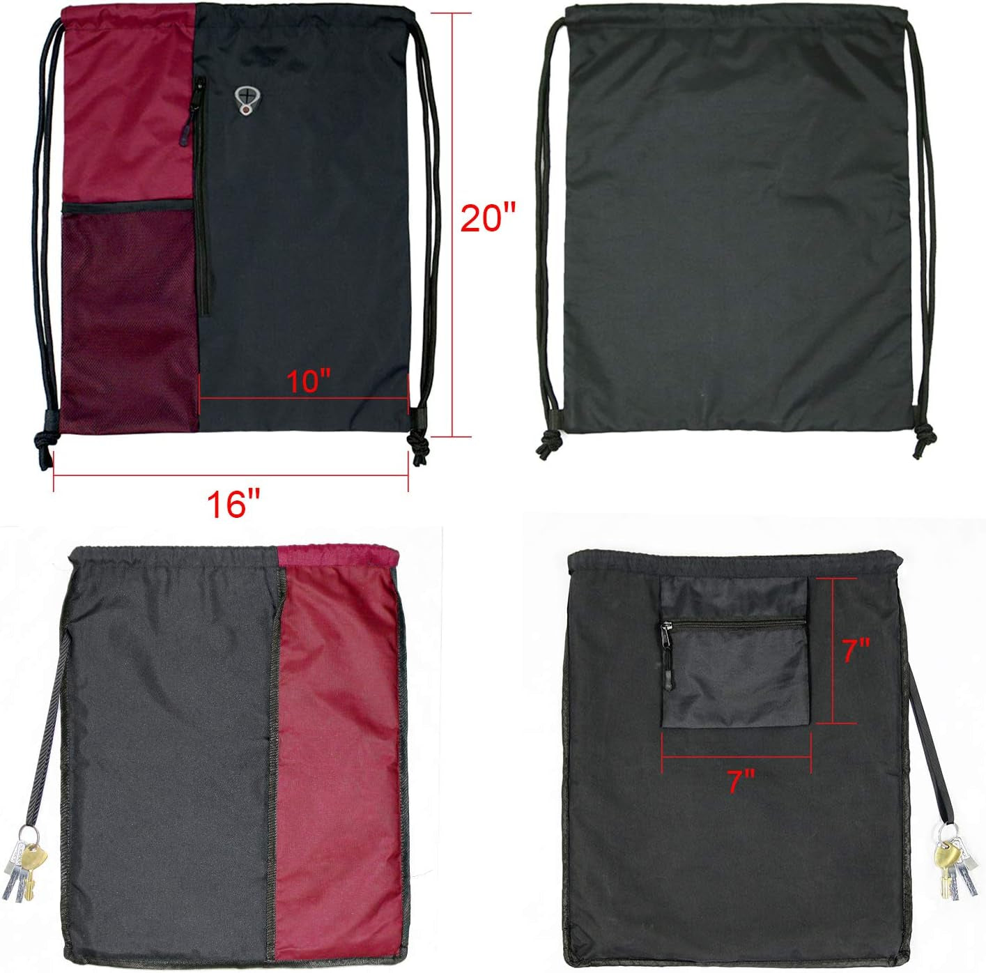 Drawstring Backpack Sports Gym Bag for Women Men Children Large Size with Zipper and Water Bottle Mesh Pockets